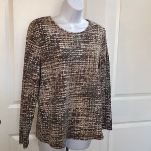 Croft & Barrow Brown Cream Long Sleeve Cotton Top